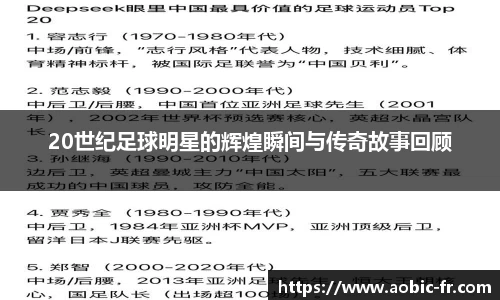 20世纪足球明星的辉煌瞬间与传奇故事回顾